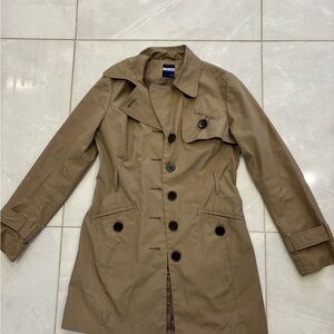 Tan Trench Coat with Black Buttons